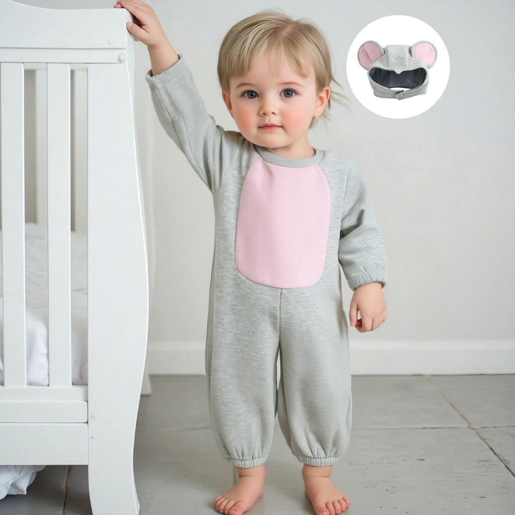 0-3Years Baby Mouse Costumes Novelty Long Sleeve Contrast Color Jumpsuit with Hat Halloween Cosplay Costumes for Boy Girl