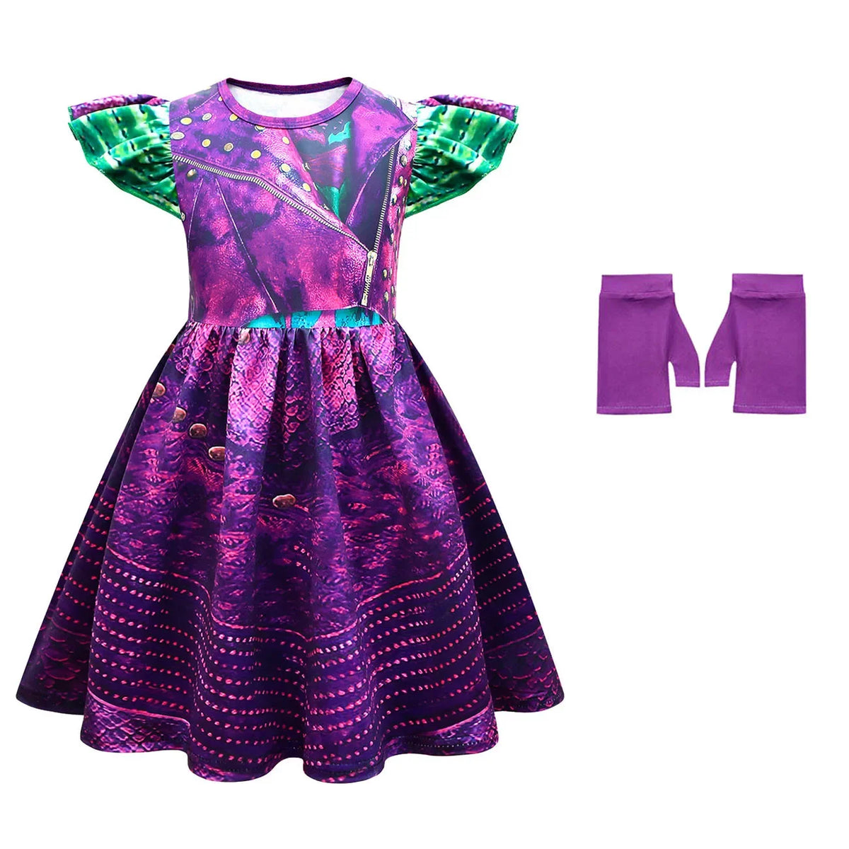 Descendants 3 Mal Costumes for Girls Evie Cosplay Costume Children Summer Short Dresses Girls Halloween Birthday Party Dress Up