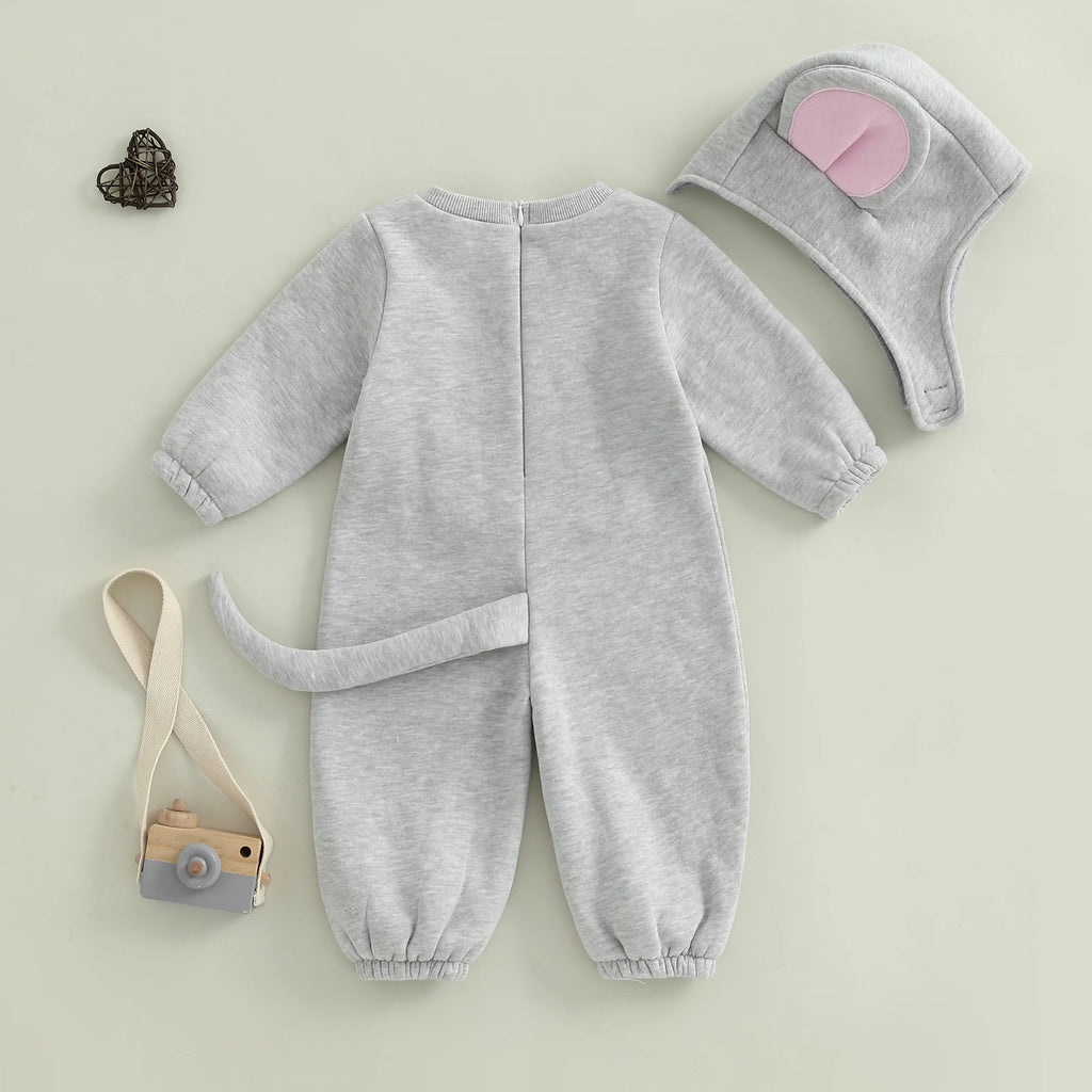 0-3Years Baby Mouse Costumes Novelty Long Sleeve Contrast Color Jumpsuit with Hat Halloween Cosplay Costumes for Boy Girl