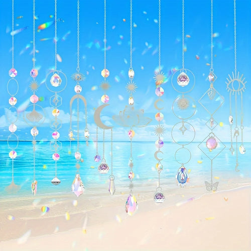 10 Pieces Lotus Colorful Crystal Suncatcher with Chain Pendant Ornaments Hanging Crystals Prism Rainbow Maker for Windows Indoor