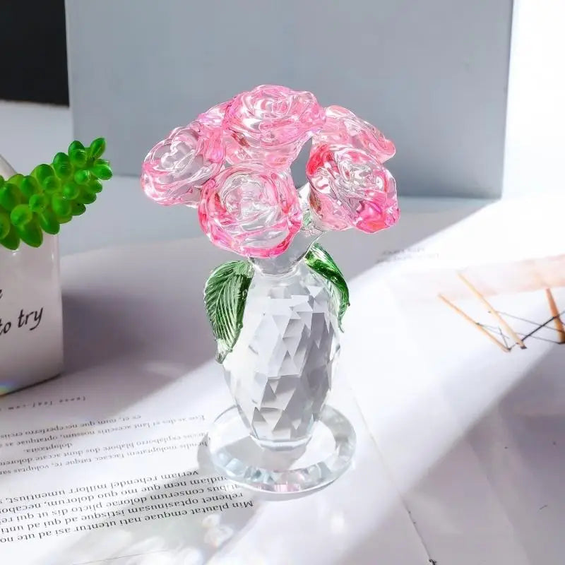Colorful Crystal Rose Figurines,Rose Flower Gift for Mom Wife Grandmas,Glass Flower Figurines Collectible Ornament Y5GB