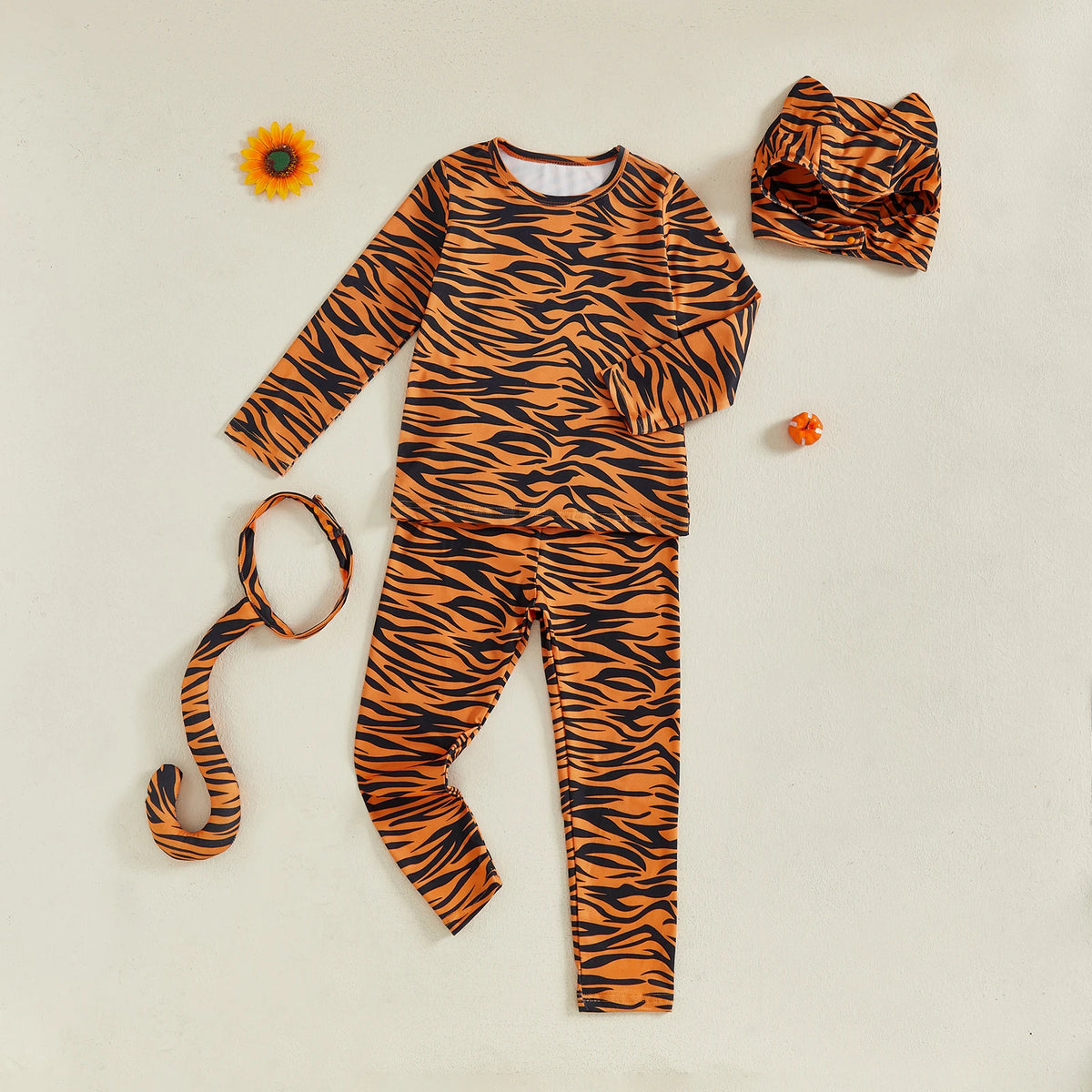 Halloween Toddler Baby Animal Costumes Set Zebra/Tiger Long Sleeve Tops Pants Ears Hat Tail Cosplay Children Party Stage