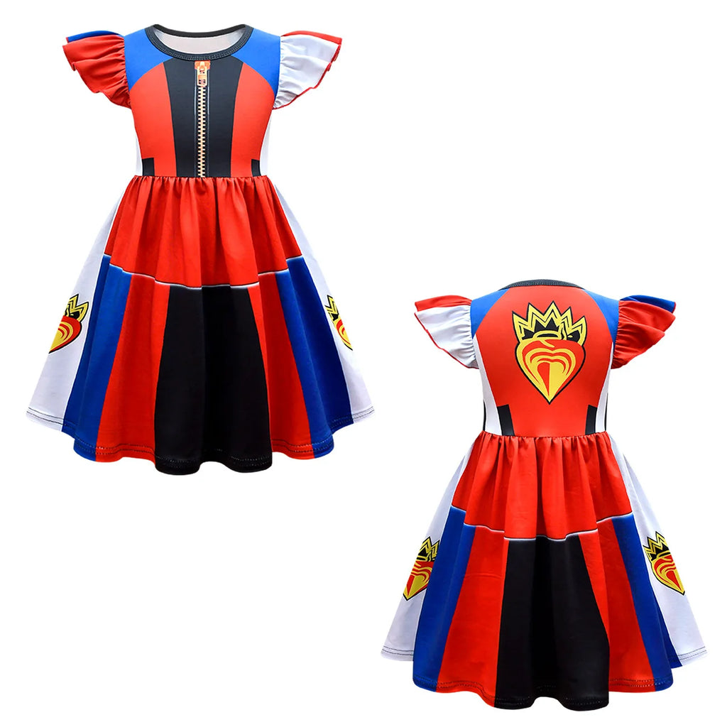 Descendants 3 Mal Costumes for Girls Evie Cosplay Costume Children Summer Short Dresses Girls Halloween Birthday Party Dress Up