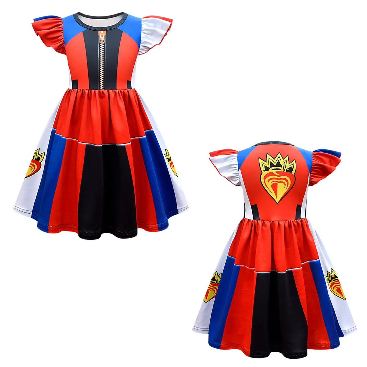 Descendants 3 Mal Costumes for Girls Evie Cosplay Costume Children Summer Short Dresses Girls Halloween Birthday Party Dress Up