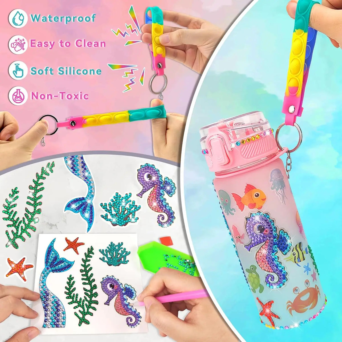 DIY Water Bottle Craft Kit for Kids, Decorative Painting Art Set, Creative Handmade Toys Birthday Gift for Girls