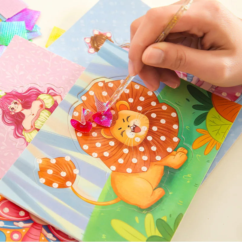 Poke-in Art Crafts Kit for Kids Puzzle Fabric Puncture Painting Magical Princesses Cute Animal DIY Poking Drawing Dress Up Board