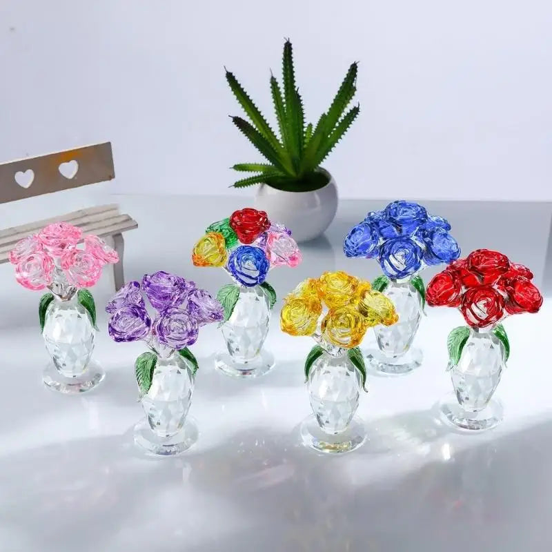 Colorful Crystal Rose Figurines,Rose Flower Gift for Mom Wife Grandmas,Glass Flower Figurines Collectible Ornament Y5GB