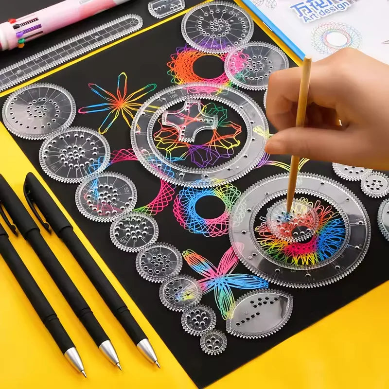 Creative Gears Geometry Spirograph Drawing Stencils Set Painting Template Art Crafts Kids Educational Toy Variety of Flowers