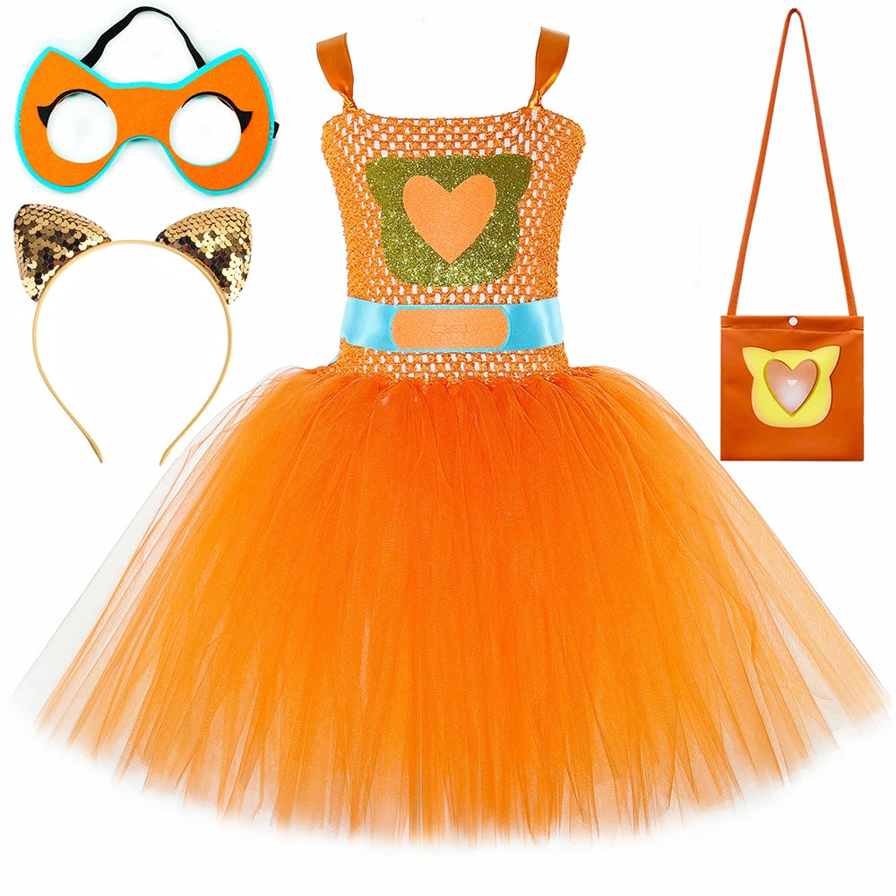 Girls Super Kitties Tutu Dress Costume Kids Halloween Cartoon Cat Costumes Girl Carnival Party Perform Princess Dress Up Clothes