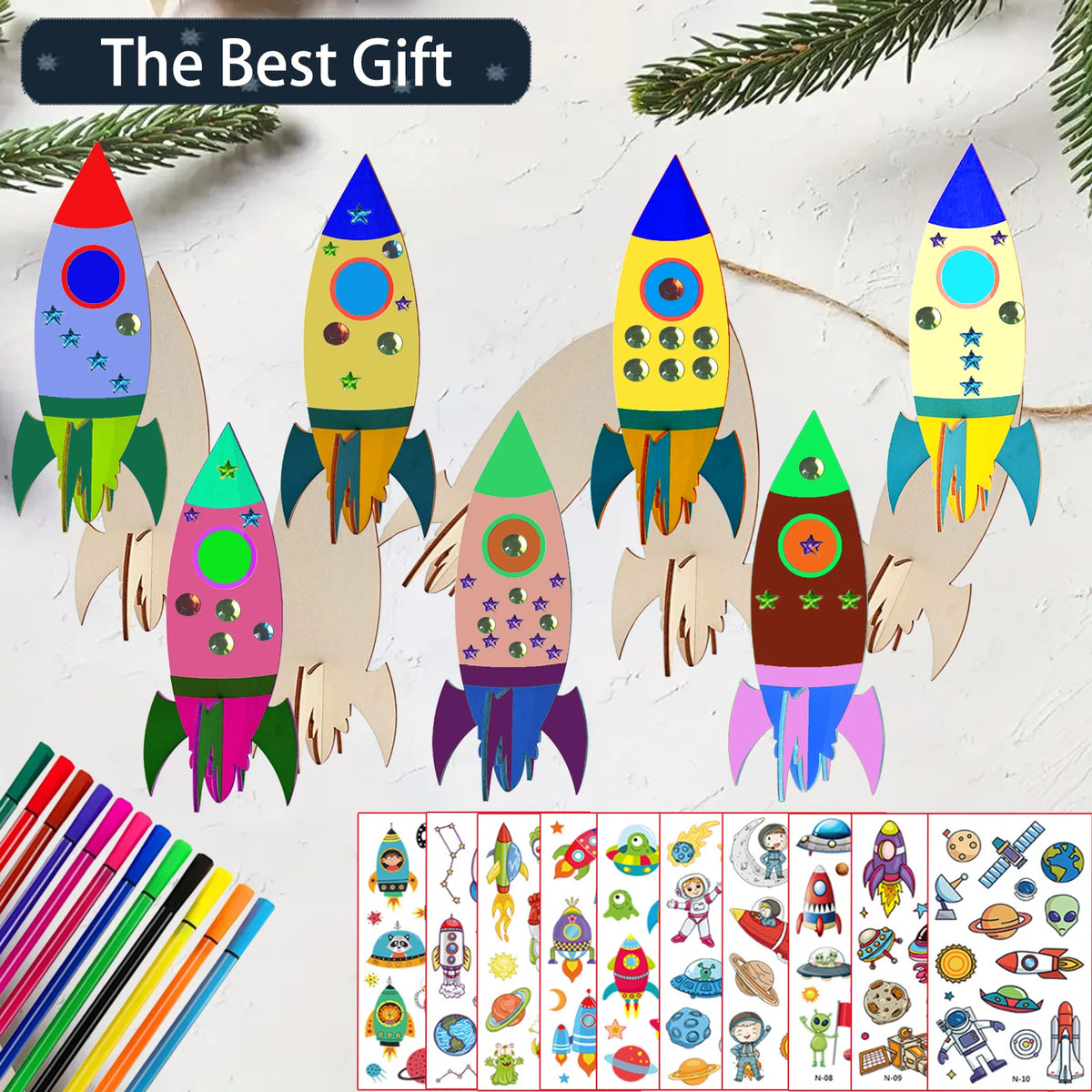 32 PCS of rocket woodworking crafts, rocket toys, birthday crafts, DIY crafts, DIY paintings, children's birthday gifts