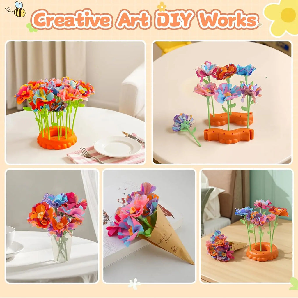 Fabric Flower Bouquets Craft Kit, Press-to-Create Flower Maker, DIY Arts Crafts for Kids Ages 4+, Girls Christmas Birthday Gift