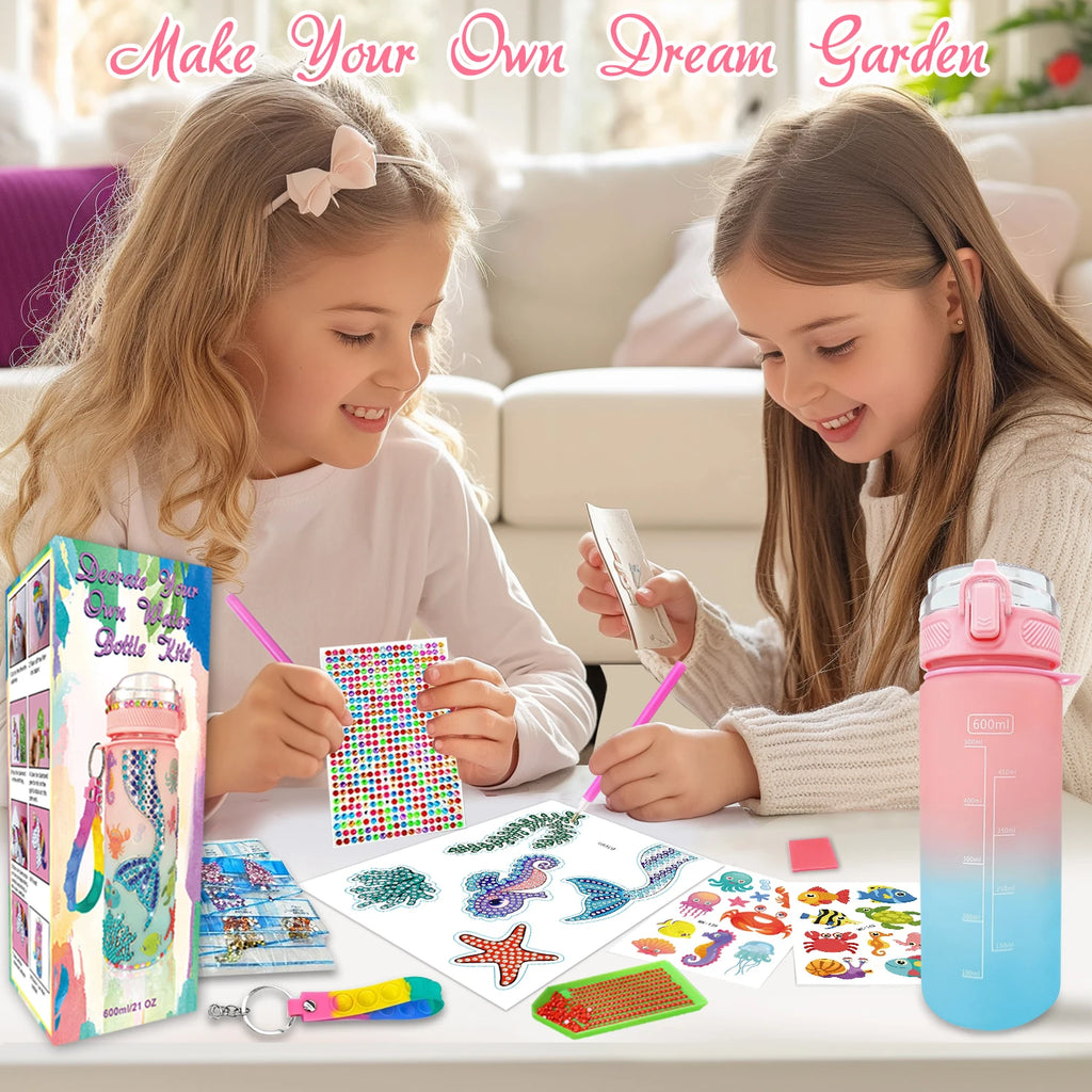 DIY Water Bottle Craft Kit for Kids, Decorative Painting Art Set, Creative Handmade Toys Birthday Gift for Girls