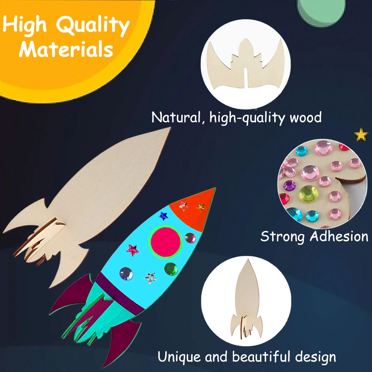 32 PCS of rocket woodworking crafts, rocket toys, birthday crafts, DIY crafts, DIY paintings, children's birthday gifts
