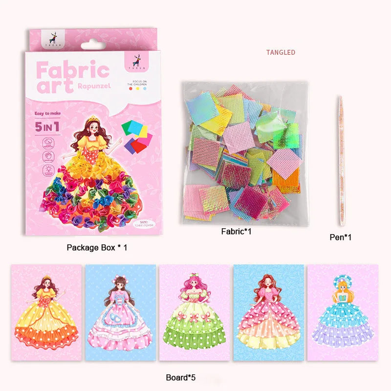 Poke-in Art Crafts Kit for Kids Puzzle Fabric Puncture Painting Magical Princesses Cute Animal DIY Poking Drawing Dress Up Board