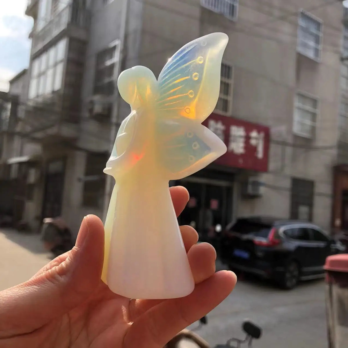 11cm Natural Crystal White Opal Wings Angel Crystal Geodes Home Decor Healing Meditation Rune Reiki Guardian Angel