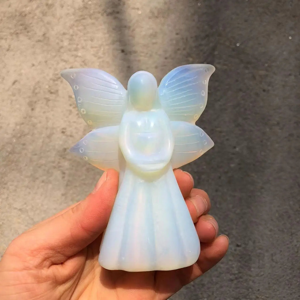 11cm Natural Crystal White Opal Wings Angel Crystal Geodes Home Decor Healing Meditation Rune Reiki Guardian Angel