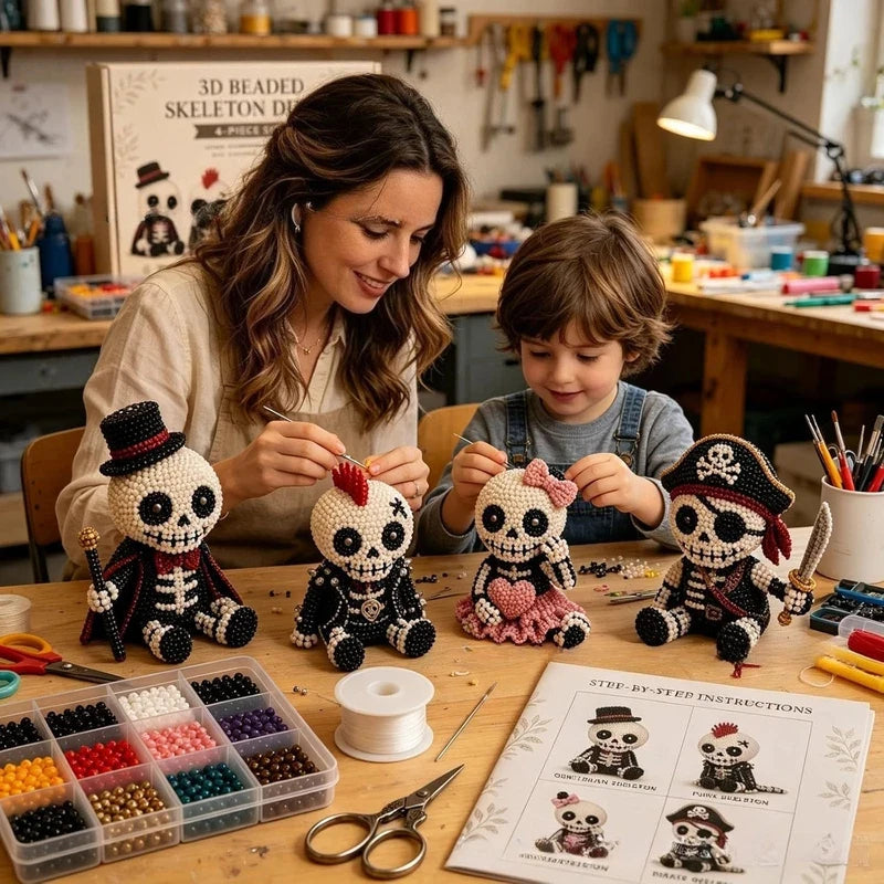 Creative 3D Beaded Skeleton Crafting Kit Unique DIY Art Set With Instructions Perfect Holiday Gift For Kids And Adults Fun 4PCS