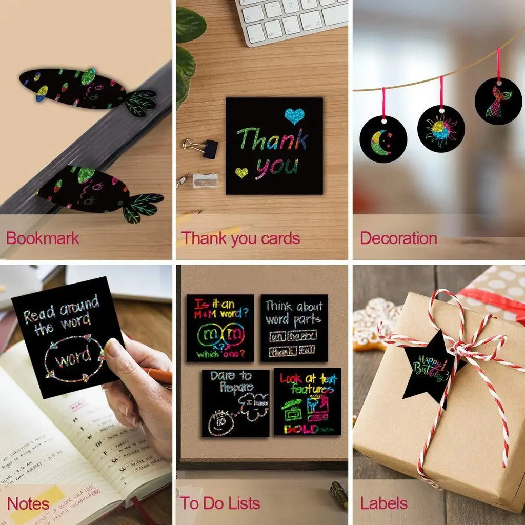 Many Creative Scratch Art Cards Kit! 100Pcs Parent-Child Craft Set with Bamboo Stick, Educational DIY Gift for Ages 3-12