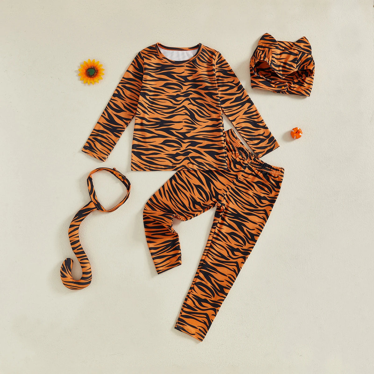 Halloween Toddler Baby Animal Costumes Set Zebra/Tiger Long Sleeve Tops Pants Ears Hat Tail Cosplay Children Party Stage