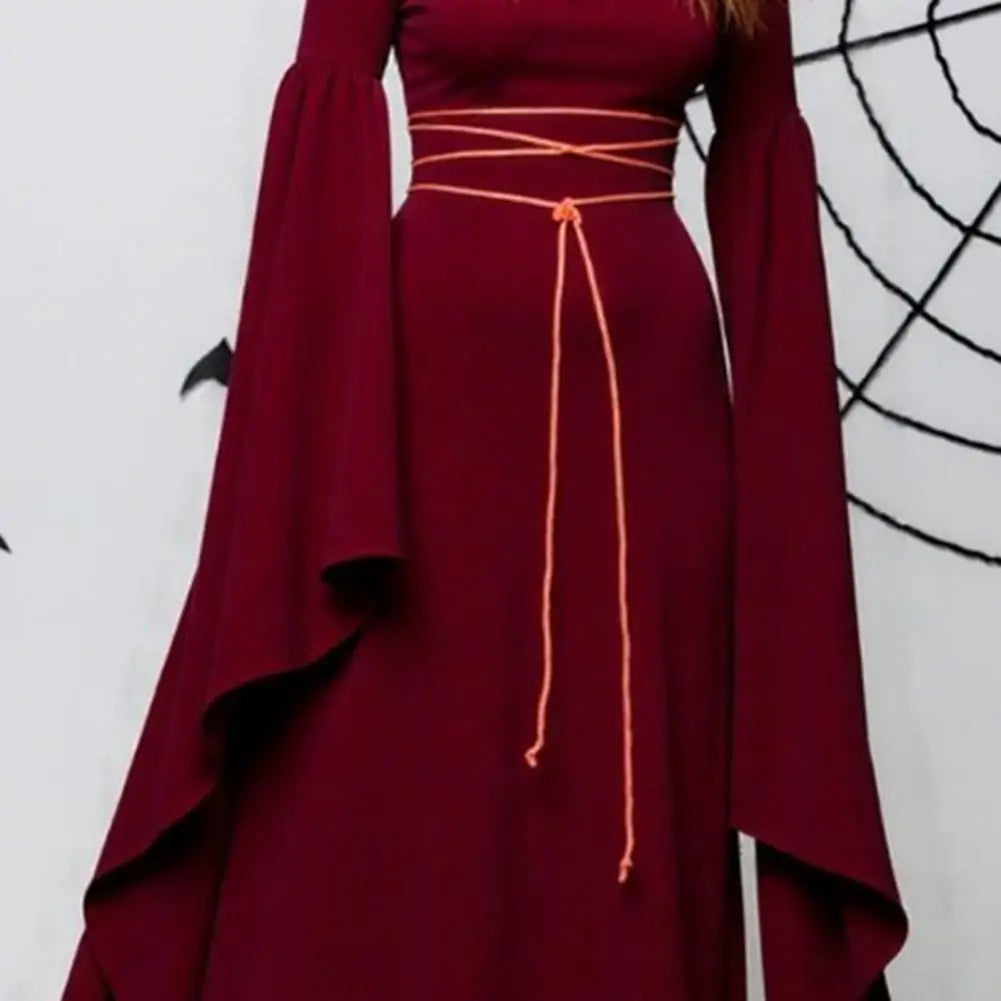 Gothic Dress for Women Halloween Renaissance Witch Dress Long Bell Sleeve Medieval Costume for Halloween Cosplay Party