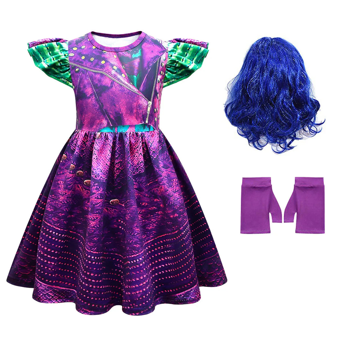 Descendants 3 Mal Costumes for Girls Evie Cosplay Costume Children Summer Short Dresses Girls Halloween Birthday Party Dress Up