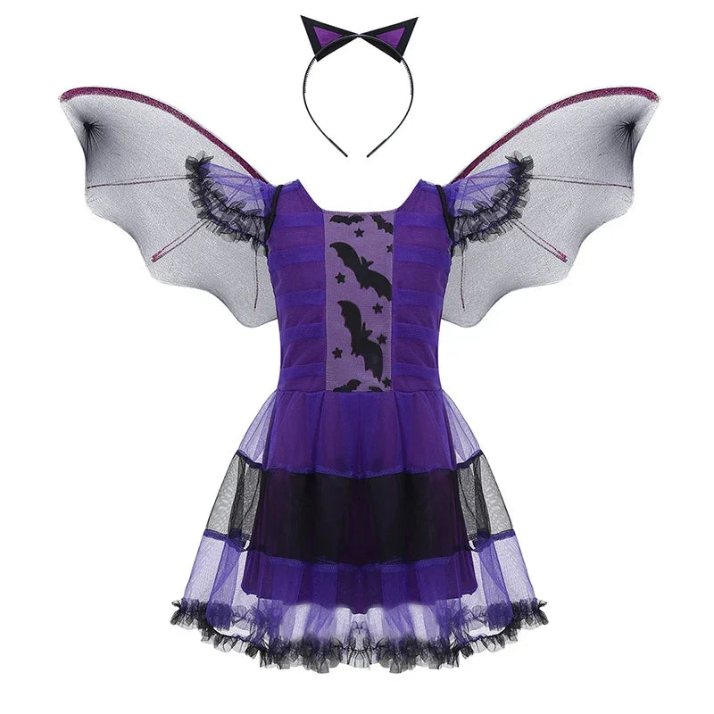 Halloween Costume for Kids Halloween Fantasy Vampire Costume Girls Long Tutu Dress Kids Carnival Outfit Gothic Feather Clothes