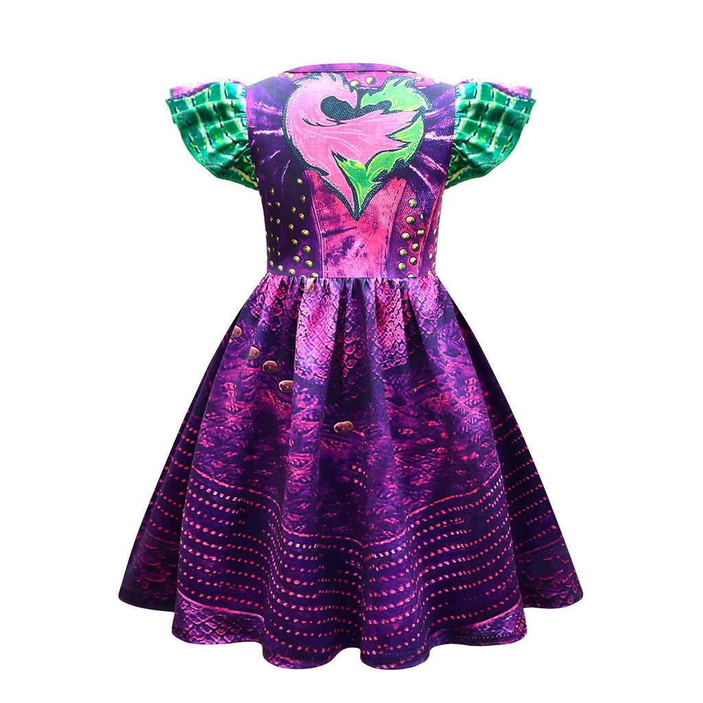 Descendants 3 Mal Costumes for Girls Evie Cosplay Costume Children Summer Short Dresses Girls Halloween Birthday Party Dress Up