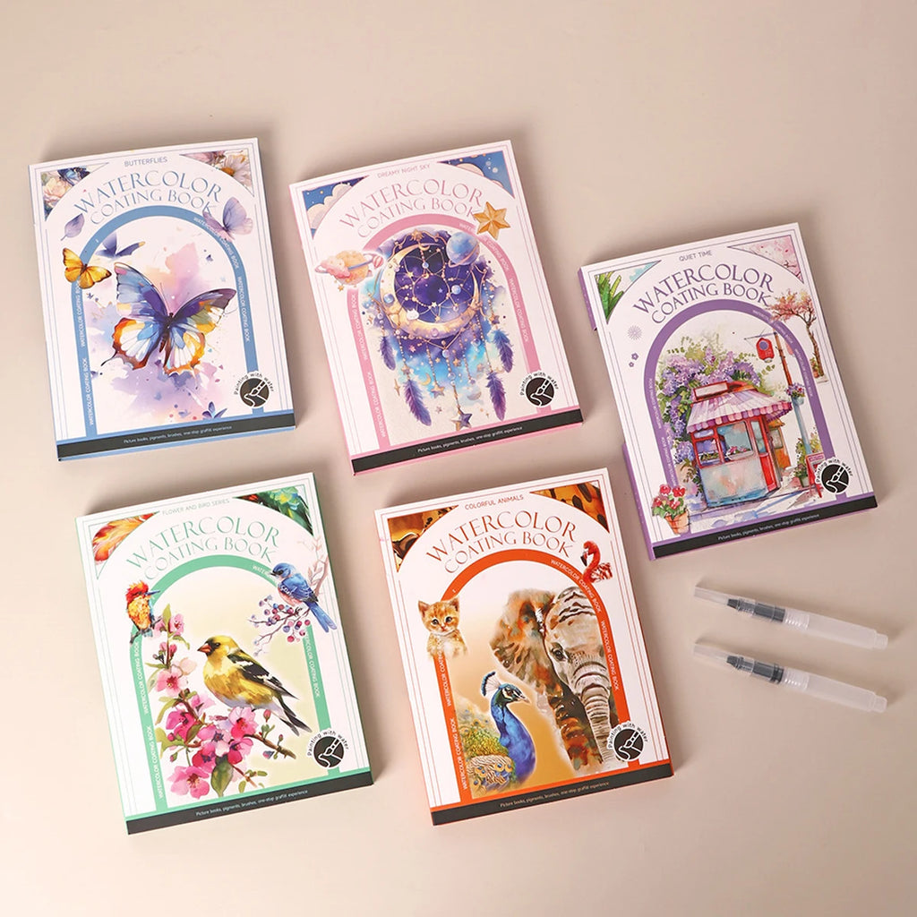 Kids Watercolor Coloring Book Educational Art Activity Reusable Non-Toxic Painting Kit for Toddlers&Creative Learning DIY Crafts
