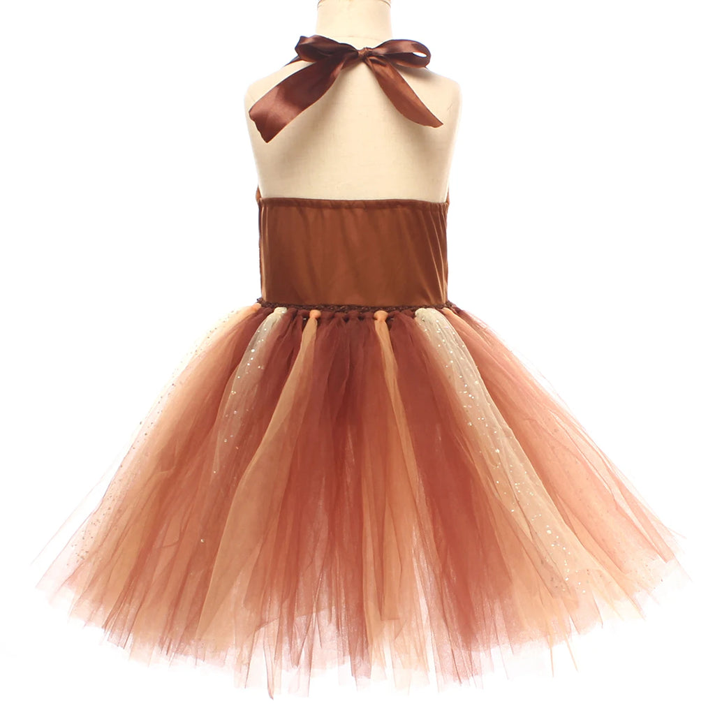 Sparkly Brown Monkey Costumes for Baby Girls Forest Tutu Dress Kids Animal Halloween Outfits Children Birthday Carnival Clothes