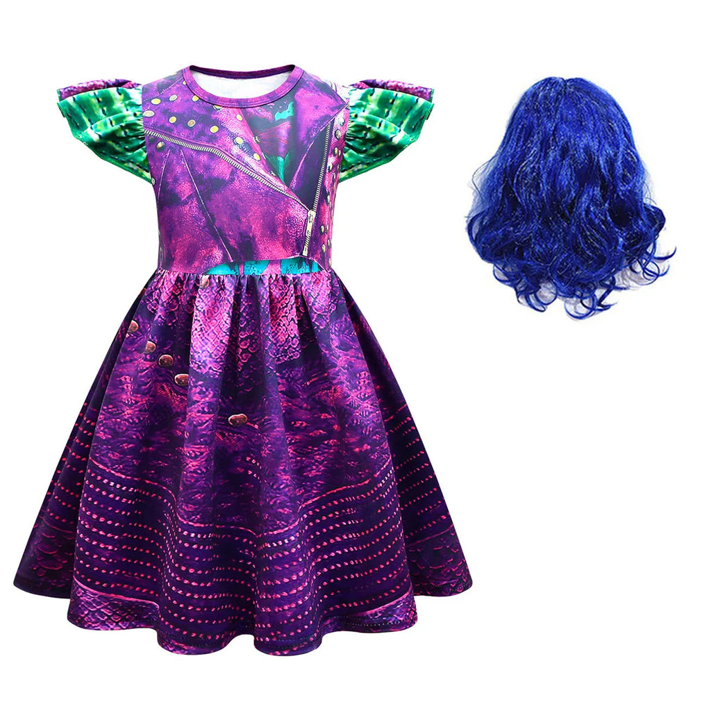 Descendants 3 Mal Costumes for Girls Evie Cosplay Costume Children Summer Short Dresses Girls Halloween Birthday Party Dress Up