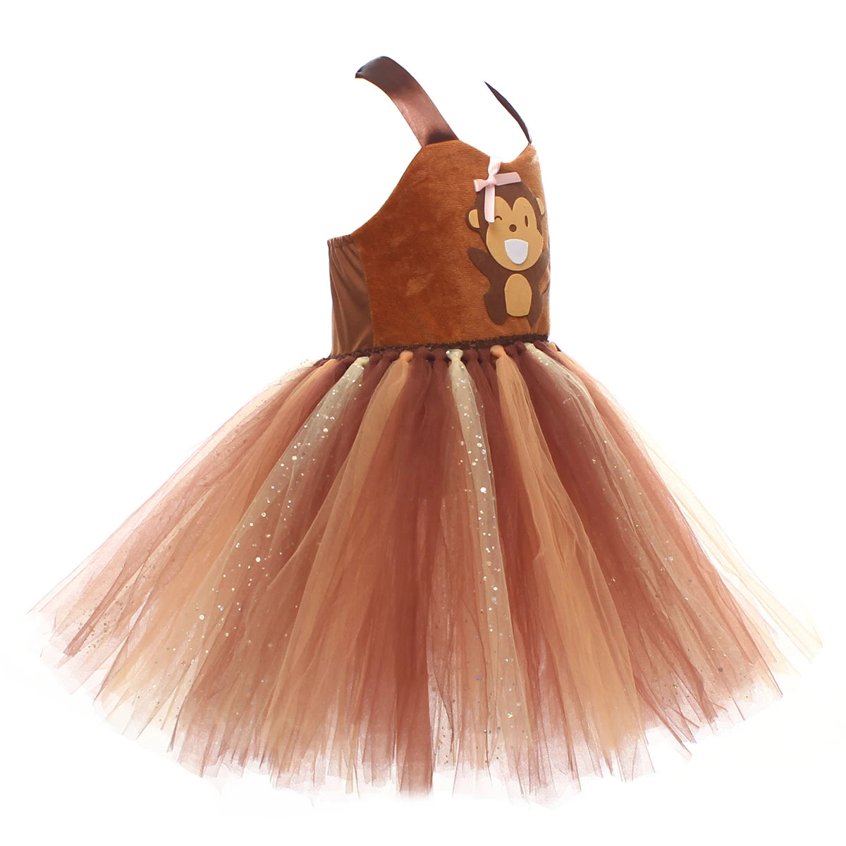 Sparkly Brown Monkey Costumes for Baby Girls Forest Tutu Dress Kids Animal Halloween Outfits Children Birthday Carnival Clothes