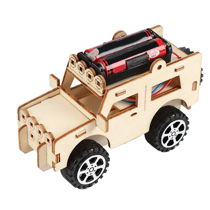 Kids DIY Handcrafted Tech Toy; Wooden Science Puzzle Model; Mini Maker Jeep for Learning