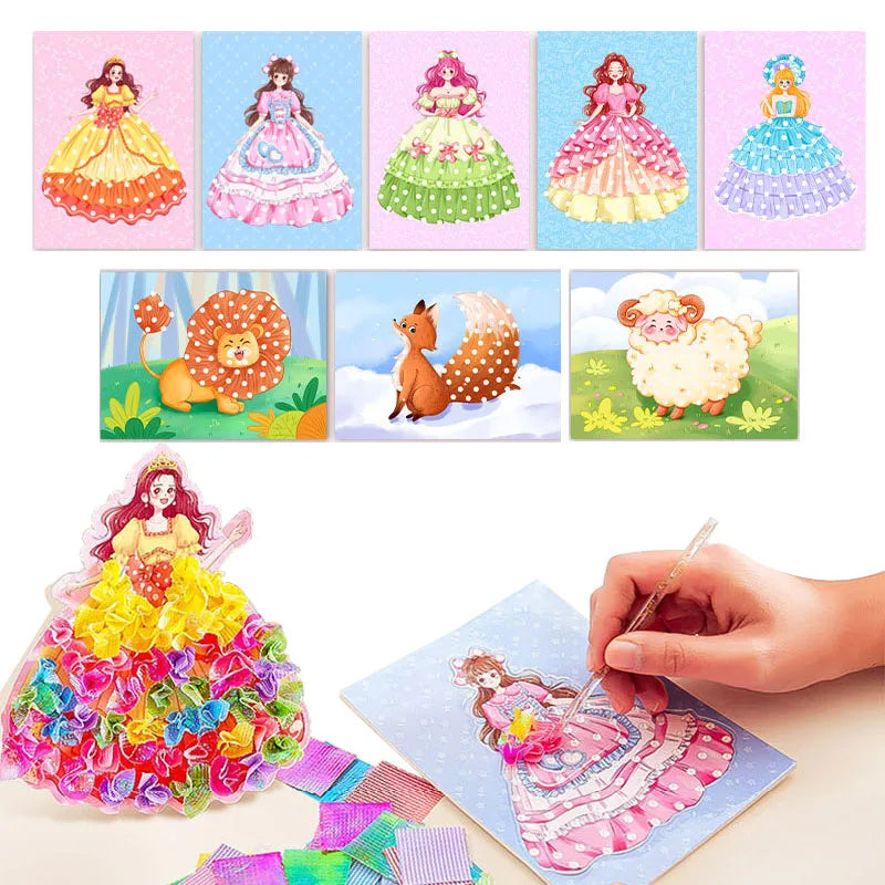 Poke-in Art Crafts Kit for Kids Puzzle Fabric Puncture Painting Magical Princesses Cute Animal DIY Poking Drawing Dress Up Board