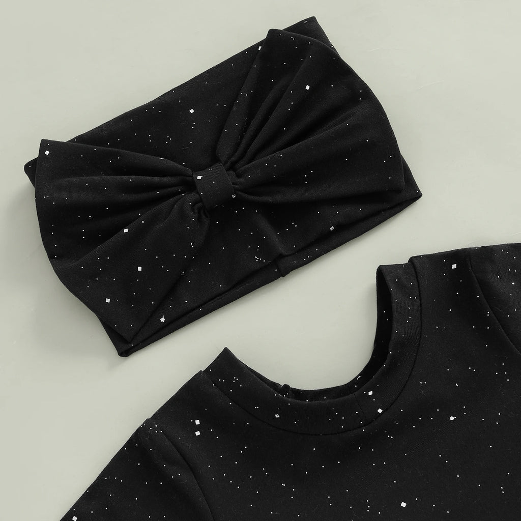 Toddler Baby Girl Bat Costumes Glitter Batwing Long Sleeve Romper with Bow Headband 2 Piece Halloween Outfit