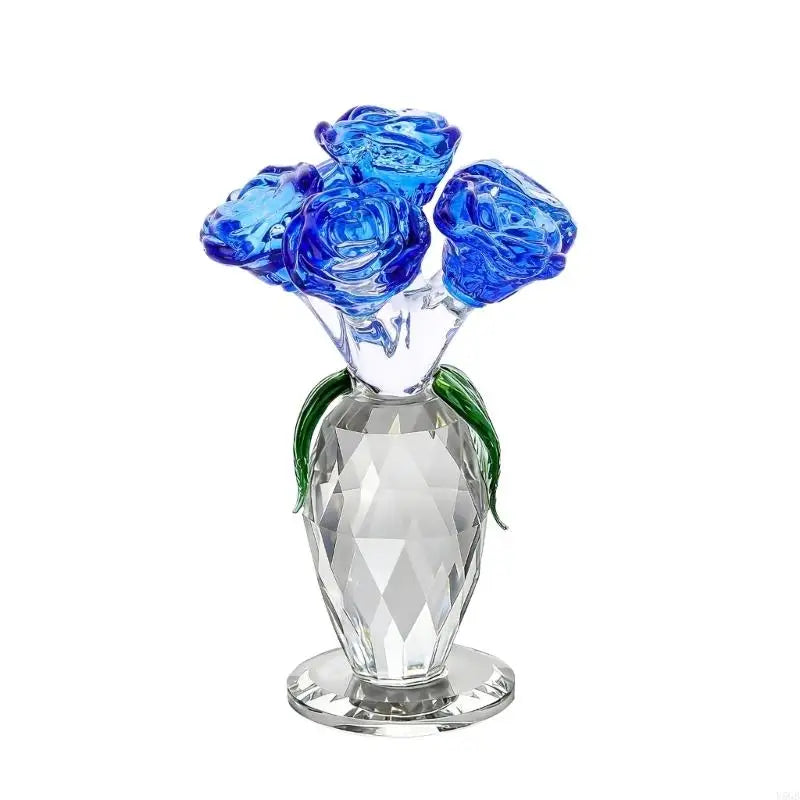 Colorful Crystal Rose Figurines,Rose Flower Gift for Mom Wife Grandmas,Glass Flower Figurines Collectible Ornament Y5GB