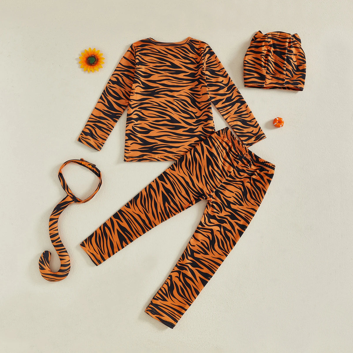 Halloween Toddler Baby Animal Costumes Set Zebra/Tiger Long Sleeve Tops Pants Ears Hat Tail Cosplay Children Party Stage