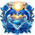 Diamond Painting Set, Dolphin Love Pattern, Round Diamond Full Diamond Art, Multiple Specifications to Choose From, Frameless