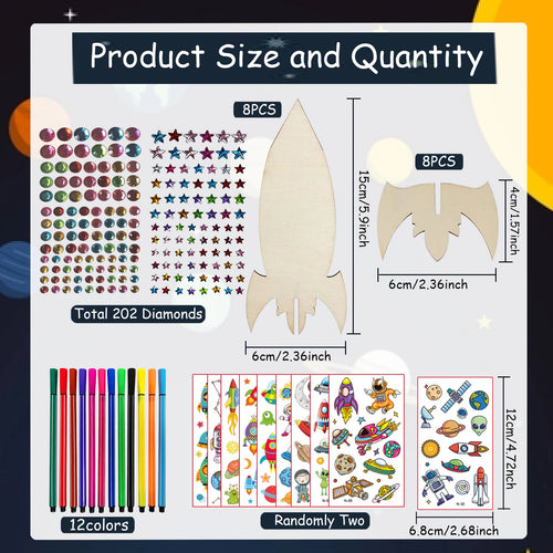 32 PCS of rocket woodworking crafts, rocket toys, birthday crafts, DIY crafts, DIY paintings, children's birthday gifts