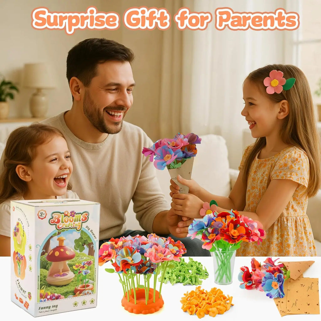 Fabric Flower Bouquets Craft Kit, Press-to-Create Flower Maker, DIY Arts Crafts for Kids Ages 4+, Girls Christmas Birthday Gift
