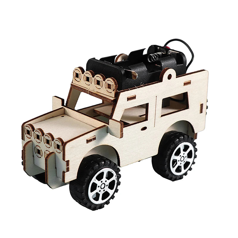 Kids DIY Handcrafted Tech Toy; Wooden Science Puzzle Model; Mini Maker Jeep for Learning