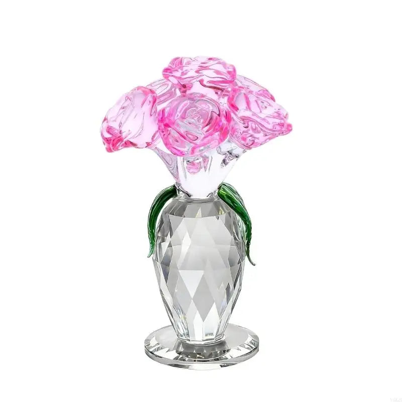 Colorful Crystal Rose Figurines,Rose Flower Gift for Mom Wife Grandmas,Glass Flower Figurines Collectible Ornament Y5GB