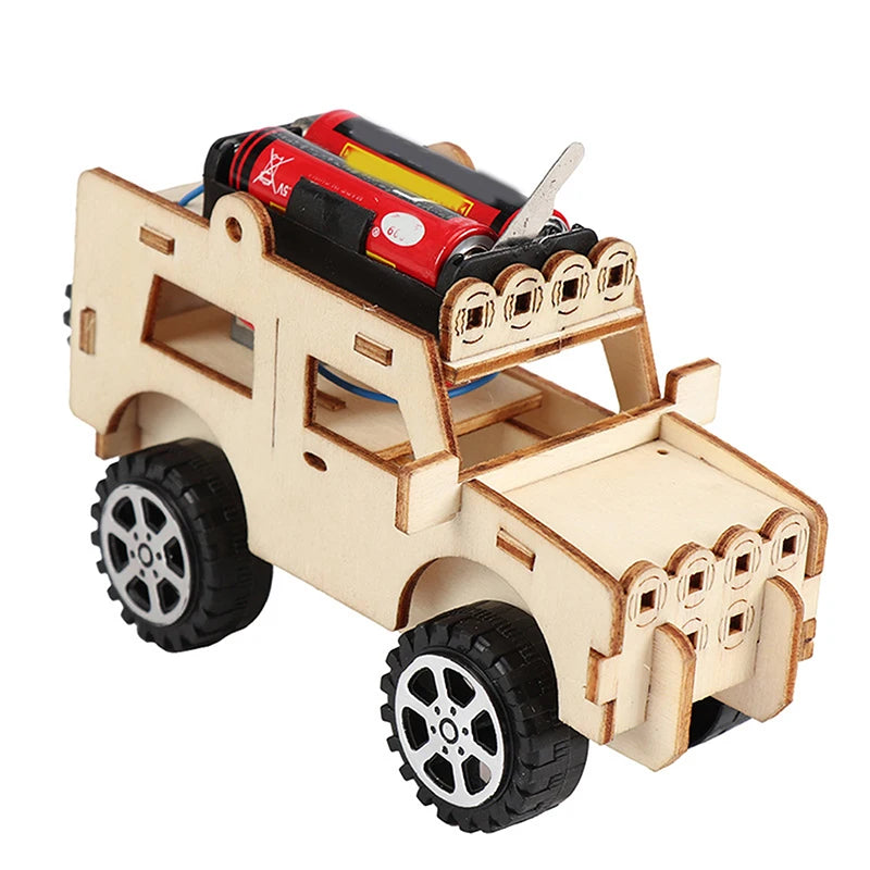 Kids DIY Handcrafted Tech Toy; Wooden Science Puzzle Model; Mini Maker Jeep for Learning