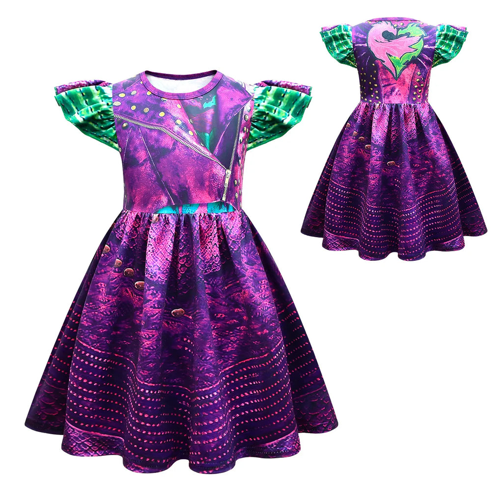 Descendants 3 Mal Costumes for Girls Evie Cosplay Costume Children Summer Short Dresses Girls Halloween Birthday Party Dress Up