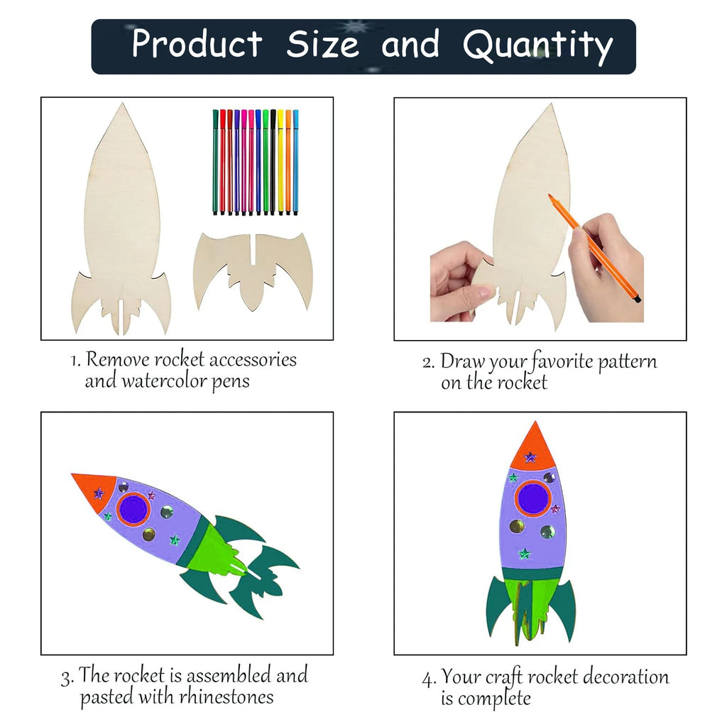 32 PCS of rocket woodworking crafts, rocket toys, birthday crafts, DIY crafts, DIY paintings, children's birthday gifts