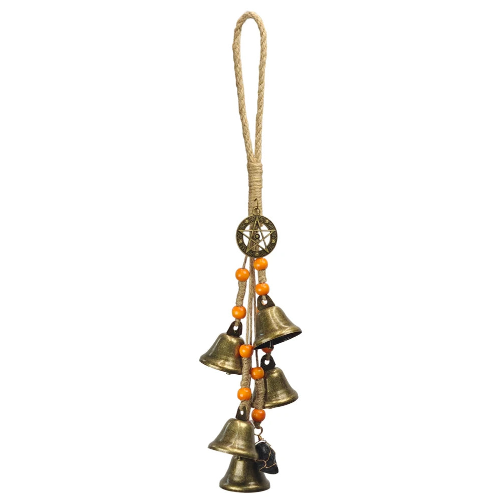 Crystal Witch Bells Vintage Metal Wind Chime for Protection Positive Energy Cleansing Chime with Clear Quartz Amethyst Obsidian