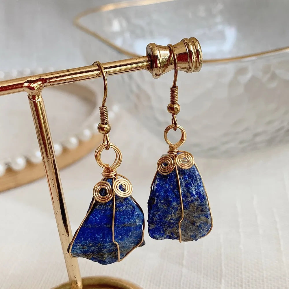 Natural Crystal Earrings for Women Raw Stone Green Quartz Pendulum Rubies Zoisite Lapis Sunstone Purple Crystal Drop Earring