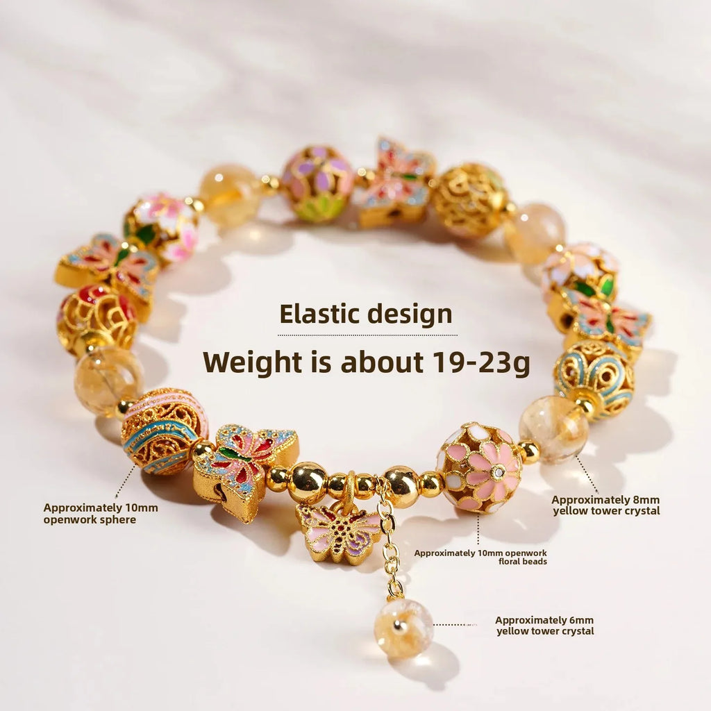 Natural Crystal Yee Dream Flower Mirror Yellow Tower Crystal Butterfly Witch Hollow Flower Bracelets Fashion Ladies Hand String