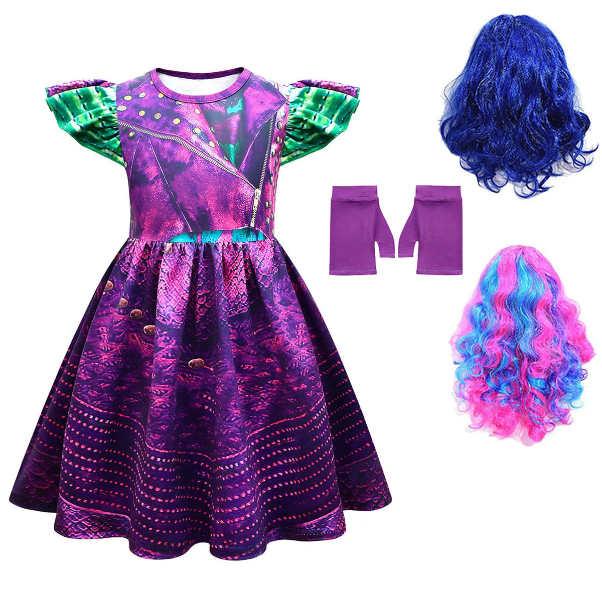 Descendants 3 Mal Costumes for Girls Evie Cosplay Costume Children Summer Short Dresses Girls Halloween Birthday Party Dress Up