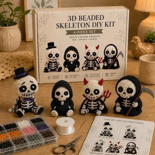 Creative 3D Beaded Skeleton Crafting Kit Unique DIY Art Set With Instructions Perfect Holiday Gift For Kids And Adults Fun 4PCS