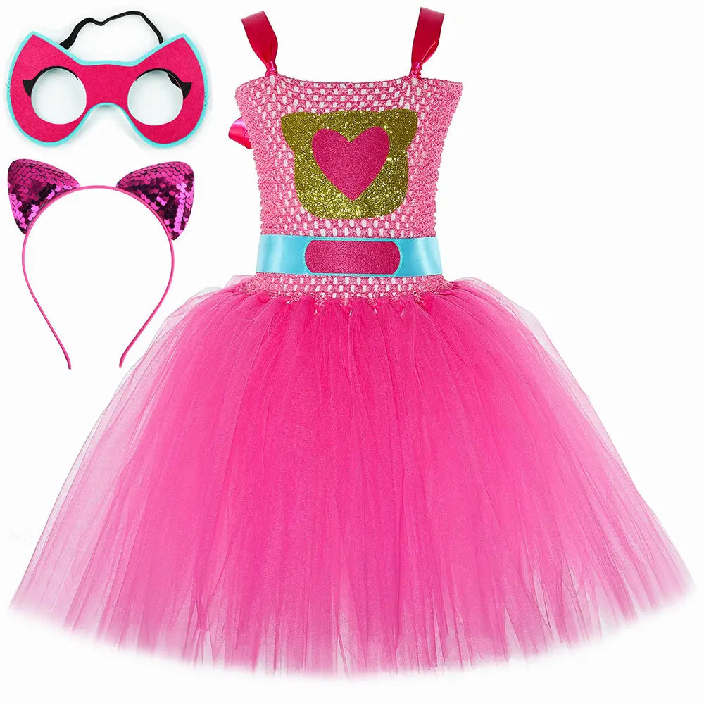 Girls Super Kitties Tutu Dress Costume Kids Halloween Cartoon Cat Costumes Girl Carnival Party Perform Princess Dress Up Clothes